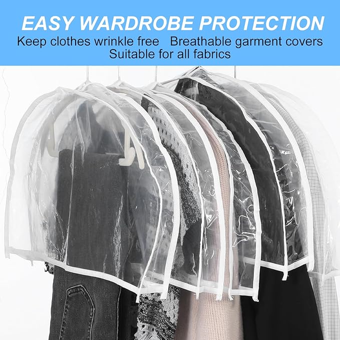 18 Pack Clear Shoulder Covers with 2" Gusset, 24" Wide x 12" High, Vinyl Dust Protectors for Hanging Clothes, Suits, Coats, Dresses, Closet Organizer