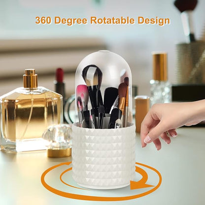 Makeup Brush Holder Organizer -360° Rotating Multi-Functional Pen Holder for Desk,Multi-Purpose Desktop Stationary Organizer,Storage Cup for Lipsticks, Comb, Beauty Tool in Vanity (White+B)
