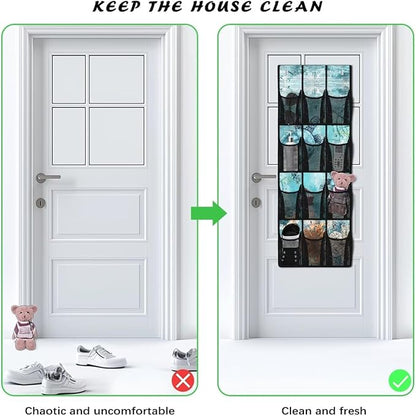 Sea Turtle Hanging Storage Shoe Organizer for Closet 12 Mesh Pockets Over The Door Wall Closet Holder for for Boots & Sneakers Toys