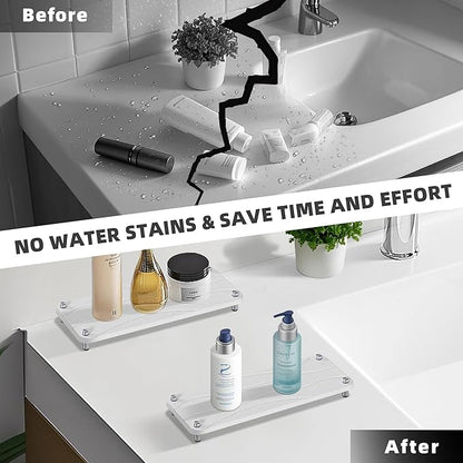 2Pcs Stone Drying Mat, Water Absorbing Stone Tray with Stainless Steel Feet, Fast Drying Diatomite Stones Sink Tray, Soap Dish Rack, Vanity Trays Dispenser Organizer for Bathroom(11"L x 4.3"W x 1.3"H)
