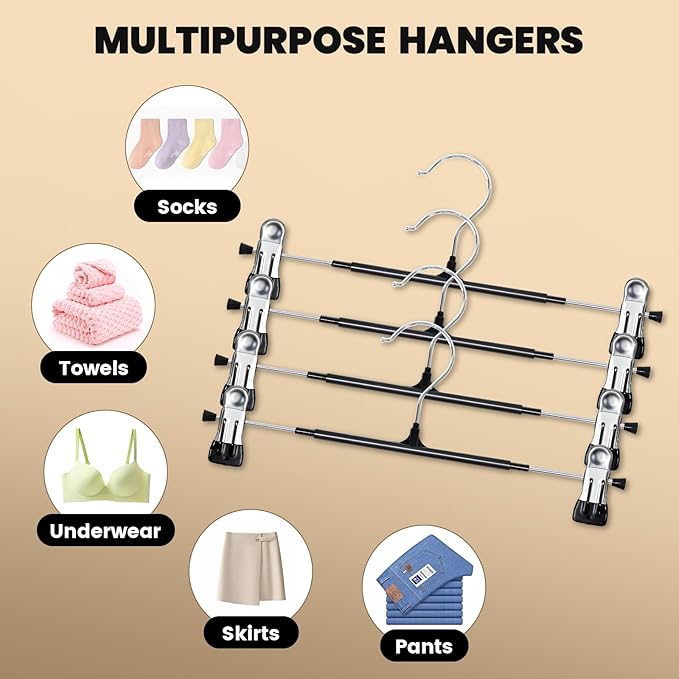 HUADYMEET 30 Pack 14Inch Pants Hangers with Clips,Metal Trouser Hanger for Jeans.Space Saving Skirt Hangers Heavy Duty Non-Slip Adjustable Clothes Shorts Hanger for Women,Men,Black