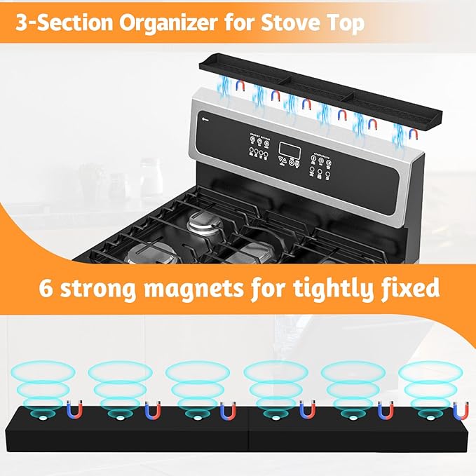 Foeacry 30 Inch Magnetic Stove Top Shelf - Heat Resistant Silicone Over the Stove Shelf Spice Rack, No Drill Easy Clean Kitchen Storage Organizer for Small Kitchen, Fits Gas & Electric Stoves