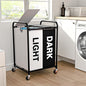 120L (31.7 Gal) Laundry Sorter 2 Section, Rolling Laundry Basket with Lockable Wheels and Lid, Laundry Hamper with 2 Separated Removable Bags Dirty Clothes Hamper for Laundry Room, Multicolored