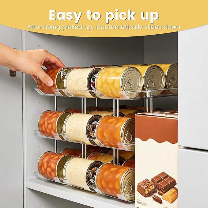 Can Organizer for Pantry, Stacking Can Storage Organizer Pantry, Automatic Can Rack for Fridge, 3Tire 3 Columns Can Holder for 36 Cans, Canned Goods Organizer Suitable for Cabinet Pantry Countertop