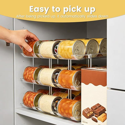 Can Organizer for Pantry, Stacking Can Storage Organizer Pantry, Automatic Can Rack for Fridge, 3Tire 3 Columns Can Holder for 36 Cans, Canned Goods Organizer Suitable for Cabinet Pantry Countertop