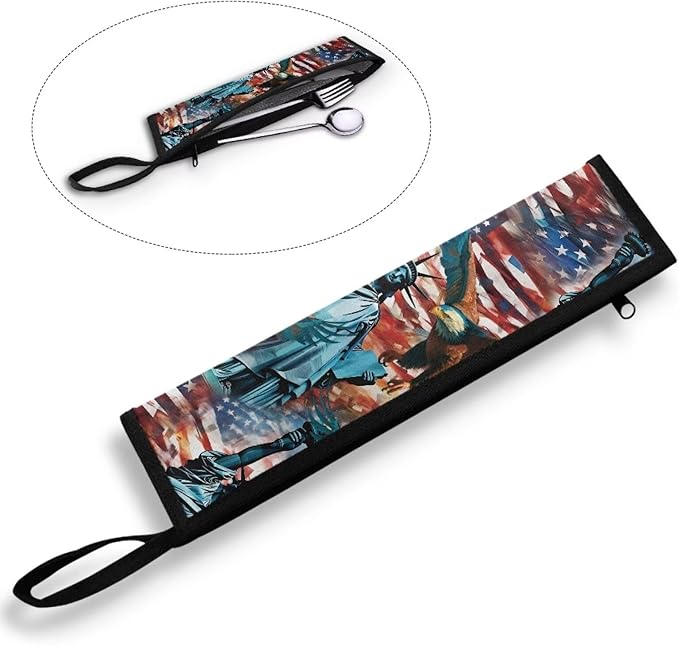 COEQINE Silverware Storage Case Tableware Case With Handles American Flag Themes Eagle Cool Animal Pattern Silverware Storage Case Tableware Case with Handle Leafproof Case