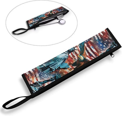 COEQINE Silverware Storage Case Tableware Case With Handles American Flag Themes Eagle Cool Animal Pattern Silverware Storage Case Tableware Case with Handle Leafproof Case