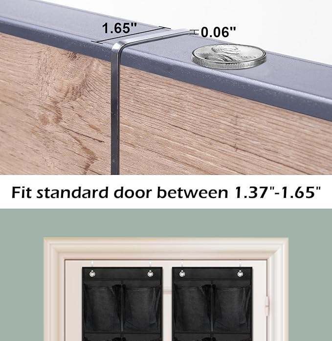 MISSLO Over The Door Shoe Organizer 12 Large Mesh Pockets Hanging Narrow Closet Door, Black, 2 Pack