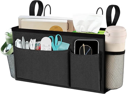 BlissTotes Bedside Caddy, Bedside Storage Organizer for Bunk Bed Accessories, Dorm Storage for Bedside Shelf and Bunk Bed Shelf, Bed Caddy for Home, Dorm, Bunk (Dark Gray, 1 Pack)