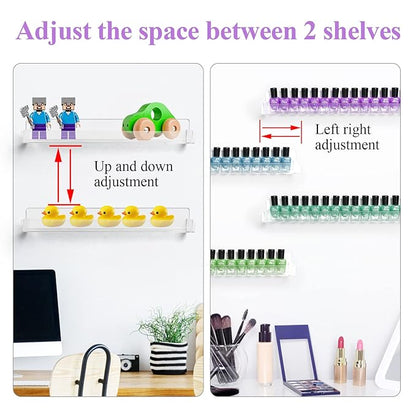 Nail Polish Organizer Wall Mounted, 6 Pack Clear Nail Polish Wall Rack, Acrylic Display Shelf Stand Holder for Paint Tattoo Ink Essential Oil Alcohol Holds Up to 90 Bottles,15 Inch