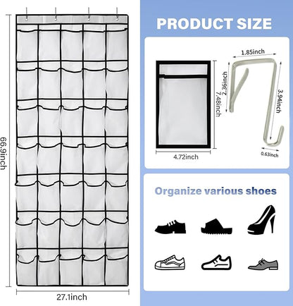 35Large Pockets Over The Door Shoe Organizer, Mesh Pockets Shoe Holder Rack, Capacity hanging shoe organizer，door shoe rack With 4 Metal Hook.