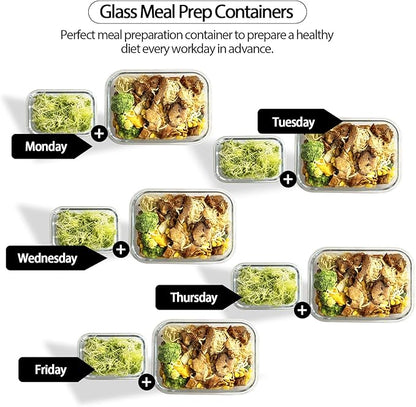 coccot Glass Food Storage Containers with Lids Airtight, Glass Meal Prep Containers with Snap Lids for Food, Bpa-free,Easy to Open&Close/Microwave,Oven,Freezer,Dishwasher Safe/Leak-proof [10 Pack]