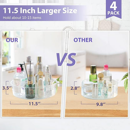 GUZON 4 Pack Lazy Susan Organizer for Cabinet, Upgraded 11.5" Clear Turntable Organizer with Handles and Raised Edge, Lazy Susan for Table Top, Pantry Organizers and Storage for Kitchen, Refrigerator
