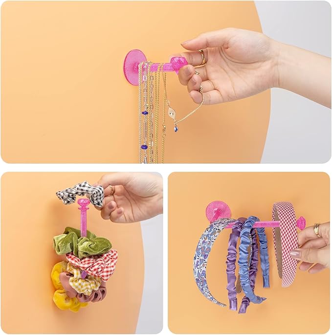 4Pcs Headband Holder Stand Scrunchie Organizer, Girls Hair Accessories Organizer Storage for Headband Hairband Hair Ties, Clear Glitter Adhesive Scrunchy Holder Scrunchie Storage…