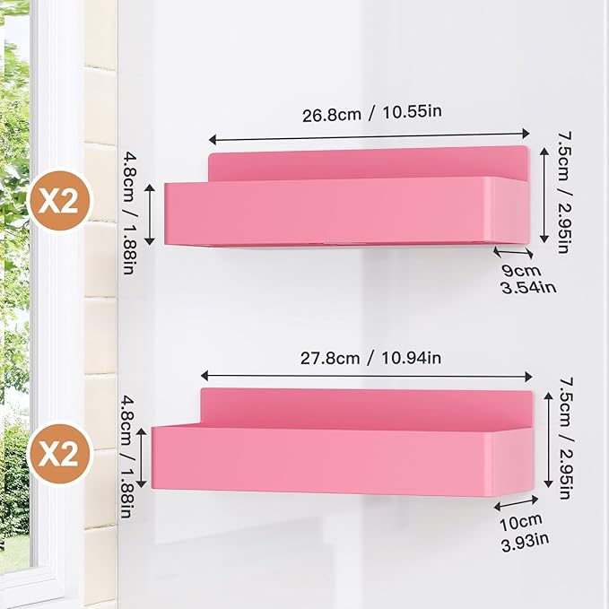 Mystozer Magnetic Spice Rack for Refrigerator, Kitchen Organizer and Storage Shelf, Pink(4 Pack)