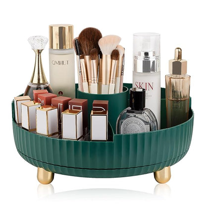 Anyoifax Makeup Perfume Organizer Tray with Divider 360 Degree Rotating Lazy Susan Skincare Lotion Organizer Spinning Cosmetics Storage for Dresser, Vanity, Bathroom Countertop, Large Teal Green