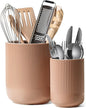 LE TAUCI Utensil Holder for Kitchen Counter, 7.3"+5.4" Fluted Ceramic Utensil Crock Organizer for Countertop, Heavy Large Holder for Spatulas, Spoons, Set of 2, Dusty Coral