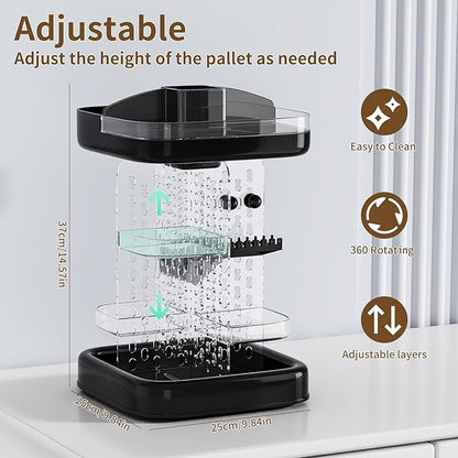 360 Rotating Make up Organizer for Vanity & Countertop, Clear Adjustable Height Tiered Cosmetic and Skincare Storage, Spinning Perfume and Makeup Holder, Jewelry Accessories Desktop Organizer, Black