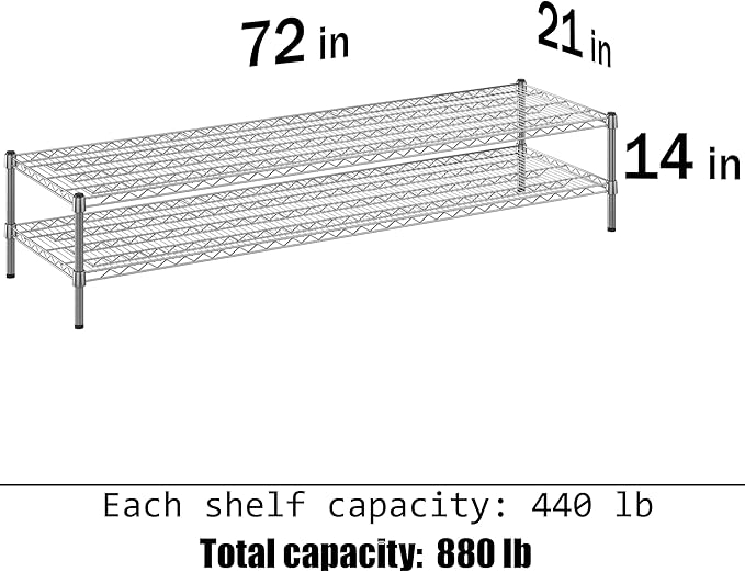 21" Deep x 72" Wide x 14" Height Wire Shelving Kit | 2-Tier | NSF Commercial Storage Rack Unit