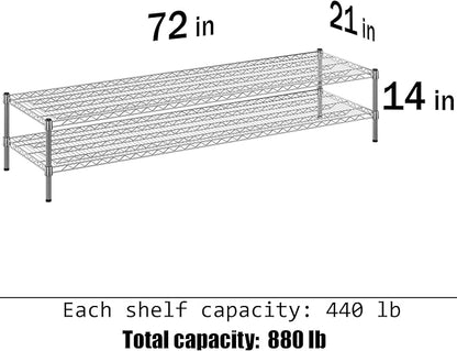 21" Deep x 72" Wide x 14" Height Wire Shelving Kit | 2-Tier | NSF Commercial Storage Rack Unit