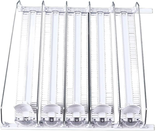 Adjustable Fridge Drink Organizer Dispenser, Self Pushing Soda Can Organizer, Holds 5-6 Cans for Home Refrigerators, Living Supermarkets (5PCS)