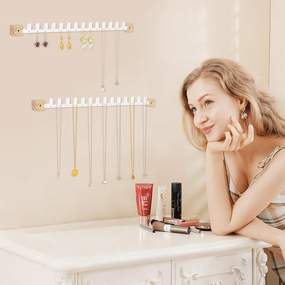 Wall Necklace Holder Hanging Jewelry Organizer 2 Pack Metal Necklace Organizer, Space-saving Jewelry Display for Necklaces & Earrings, Screws Included,White