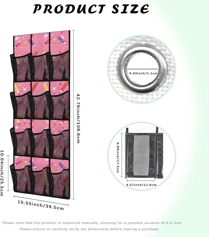 Pencils Over The Door Shoes Organizer 12 Large Mesh Pockets Closet Door Hanging Shoe Rack Organizer Washable Storage Bag for Toys Snacks Shoes Hats Comics Back to School Gifts