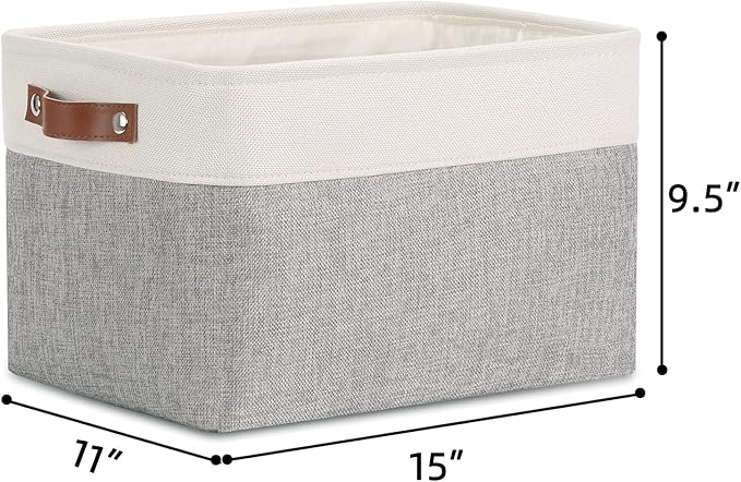 DULLEMELO Collapsible Rectangle Storage Basket for Shelves/Closets - Organize Clothes, Toys, Towels, Books, Laundry, Nursery, Dog Toys - Empty (White & Gray)