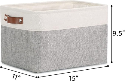 DULLEMELO Collapsible Rectangle Storage Basket for Shelves/Closets - Organize Clothes, Toys, Towels, Books, Laundry, Nursery, Dog Toys - Empty (White & Gray)