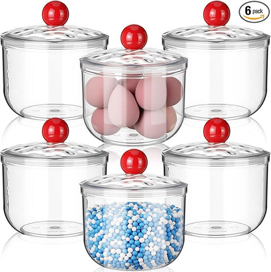 Rtteri 6 Pack 30 oz Plastic Apothecary Jar with Lid, Acrylic Shatterproof Laundry Pods Container Vanity Organizer Canisters for Office Desk Storage Container Jars for Bathroom, Laundry Room, Kitchen