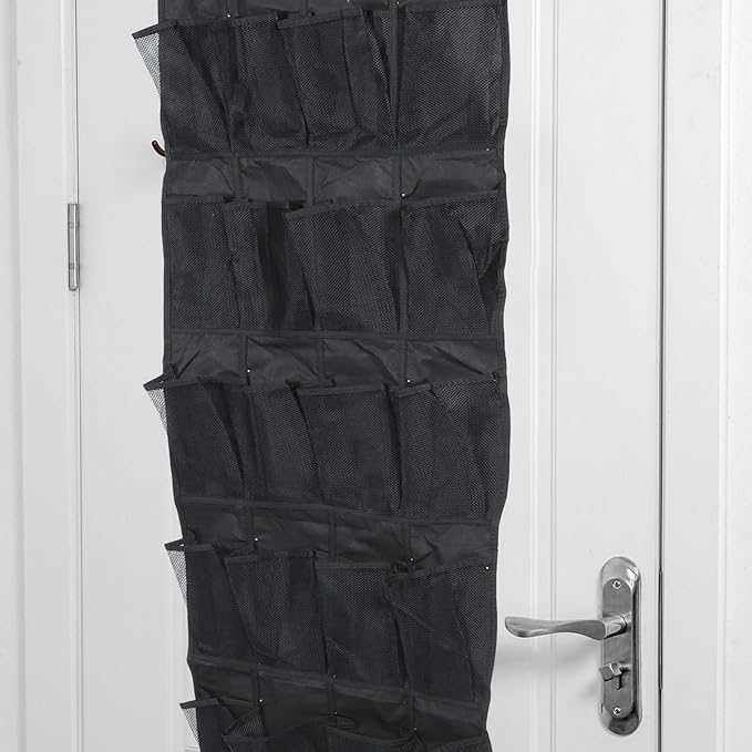 BESPORTBLE 24-grid over The Door Shoe Organizer Hanging Bag, Black Mesh Storage Pouch 48x168cm, Breathable Door-mounted Shoe Storage for Home Closet and Entryway