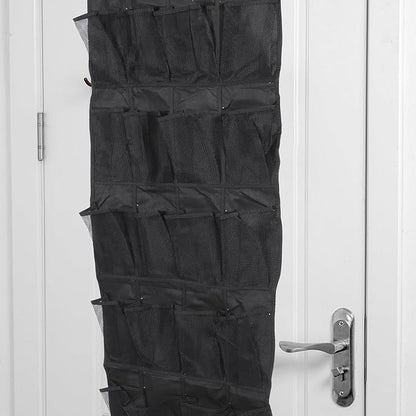 Ipetboom 24-pocket over The Door Shoe Organizer Bag, Breathable Mesh Hanging Storage Pouch, Black, 48x168cm, Space-saving Hanging Shoe Storage for Home Closet