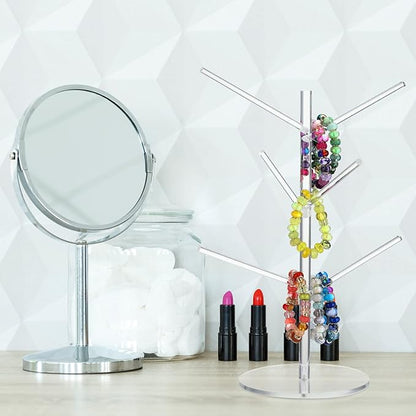 Acrylic Scrunchie Organizer Stand With Angled Branches - Hair Tie, Accessories, Jewelry, Bracelet, Earrings Storage Holder - Y2k Room Decor for Girls and Teens (Clear)
