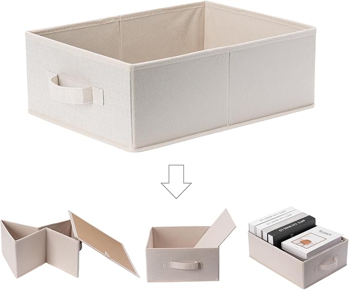 Clothings Collapsible Storage Bins, Foldable Organizers and Storage Baskets Cube Storage Bin for Bedroom Living Room (4 Pack) (Flaxen, 15.4x11.4x5.5inch)