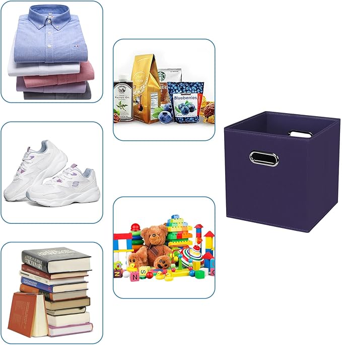 Fabric Cubby Storage Bins,13x13x13 Inches,Cube Organizer Bin Foldable Storage Boxes with Dual Handles Fabric Organizer Box and collapsible Storage basket,Set of 8,Navy Blue