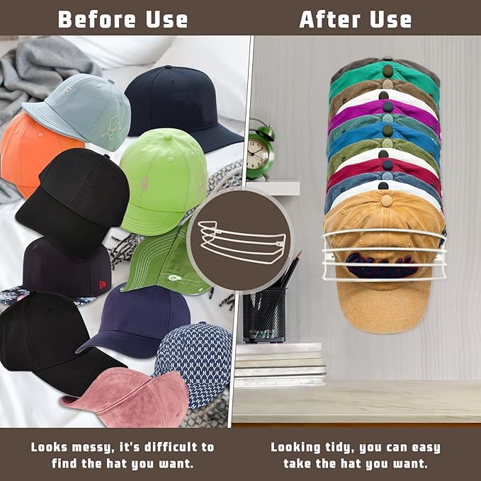 Fikoksol Hat Organizer for Baseball Caps, 2-Pack Beige White Metal Hat Rack for Wall Door, Adhesive/Wall Mounted Hat Storage Holder Small Closet Organizers and Storage Solution Ideas