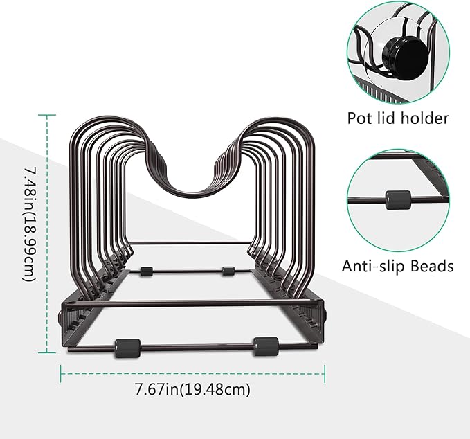 Puricon Drink Organizer for Fridge Pusher Glide Bundle with Expandable Pot and Pan Organizer for Cabinet with 10 Dividers