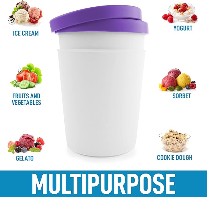 Zulay [2 Pack - 1 Quart Each] Large Ice Cream Containers For Homemade Ice Cream - Reusable Ice Cream Container Set with Lids - Ice Cream Pint Containers For Sorbet, Gelato, Frozen Yogurt (Purple)
