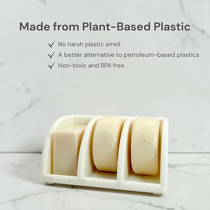 Shampoo Bar Holder for Shower, 3-Slot Soap & Conditioner Organizer with Drainage - Keeps Bars Dry & Lasts Longer - Modern Bathroom Organizer by Essence & Abode (Jade White)