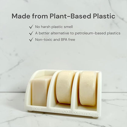 Shampoo Bar Holder for Shower, 3-Slot Soap & Conditioner Organizer with Drainage - Keeps Bars Dry & Lasts Longer - Modern Bathroom Organizer by Essence & Abode (Jade White)