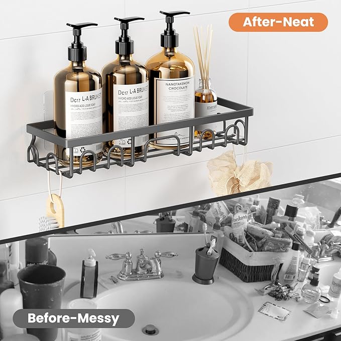 Shower Caddy, 3 Pack Shower Shelves for Inside Bathroom, Rustproof Adhesive Bathroom Organizer with Soap Holder, No Drilling Washroom Organizers and Storage for Bathtub Room/Kitchen/Home, Grey