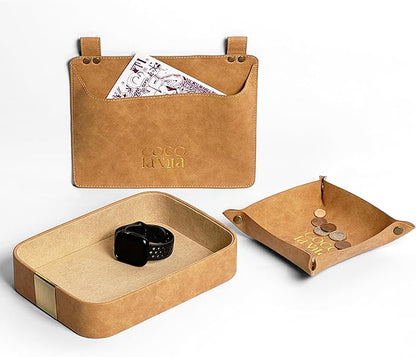 PU Leather Tray. Stylish and Durable Catch-All Organizer for Desk, Vanity, Nightstand, and Kitchen - Soft Faux Leather, Perfect for Keys, Jewelry, and Small Accessories.