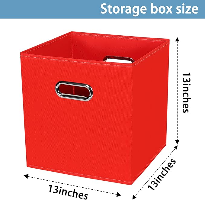 Black Fabric Cubby Storage Bins,13x13x13 Inches,Cube Organizer Bin Foldable Storage Boxes with Dual Handles Fabric Organizer Box and collapsible Storage basket,Set of 3,Red
