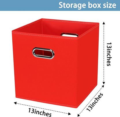 Black Fabric Cubby Storage Bins,13x13x13 Inches ,Cube Organizer Bin Foldable Storage Boxes with Dual Handles Fabric Organizer Box and collapsible Storage basket,Set of 6 ,Red