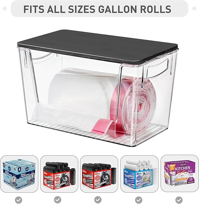 Heyuzb Pantry Organizers Storage, 2 Pack Large Clear Storage Bins with Bamboo Lids for Onion, Potato, Garlic, Canned Food, Organizer Bins for Under Sink, Kitchen, Countertop, Bathroom