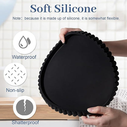 Round Bathroom Tray Silicone Kitchen Counter Decor Vanity Organizer Decorative Coffee Table Tray for Perfume, Candle, Soap Dish, 12 Inch, Black