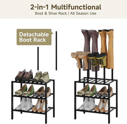 Boot Rack for Tall Boots Organizer,3-Tier Multiuse Shoe Rack and Boot Storage Rack,for Tall Boots,Sneakers,High-Heel (Black, 3-Tier-Short)