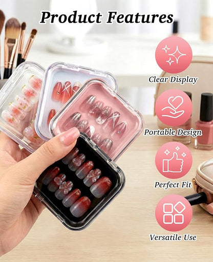 48 Pcs Nail Boxes for Press Ons, Fake Nail Storage Case Packaging Container with 120 Adhesive Double Sided Tape