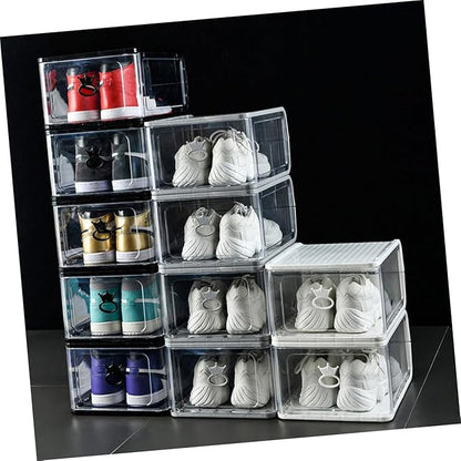 LABRIMP 5pcs Shoe Boxes Stackable Storage Cases Loop Thicken Plastic for Home Organization