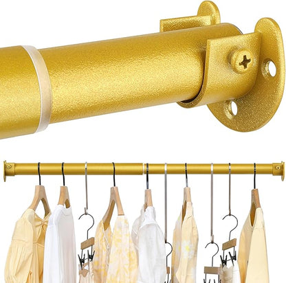 Closet Rods for Hanging Clothes - Heavy Duty, Length Adjustable (#1 Gold, 66.5" - 76")